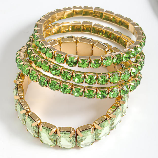 4PCS set colorful glass crystal statement elastic bangle set party prom bangle