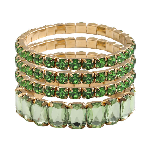 4PCS set colorful glass crystal statement elastic bangle set party prom bangle