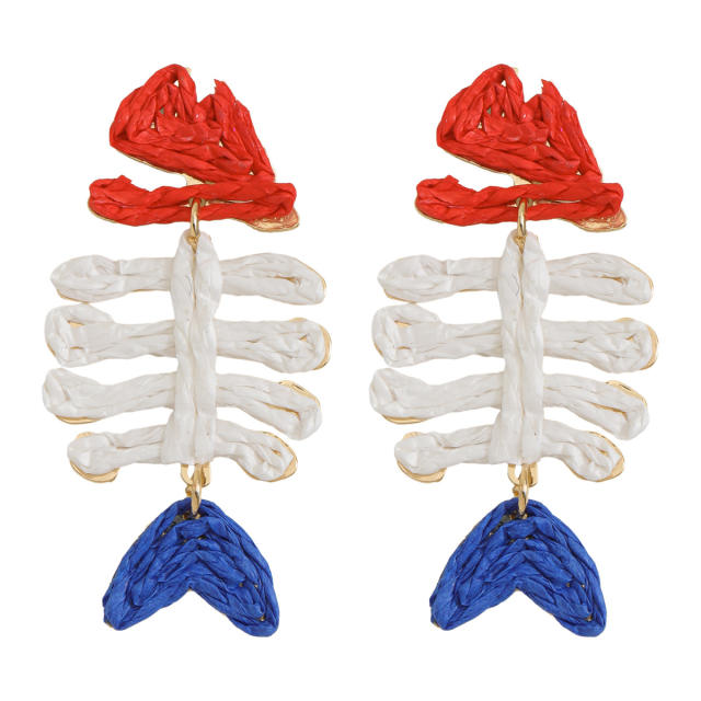 Boho colorful straw fishbone Palm leaves dangle earrings