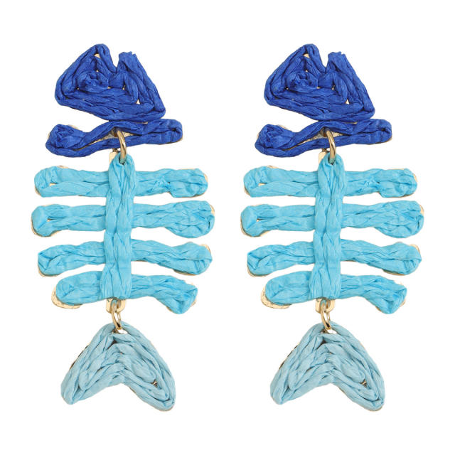 Boho colorful straw fishbone Palm leaves dangle earrings