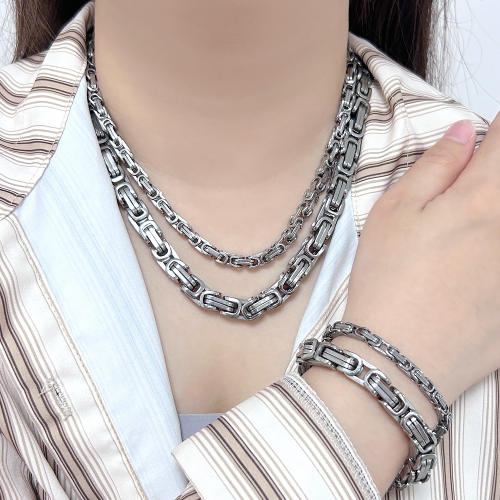 Hiphop silver color stainless steel chain necklace bracelet for men
