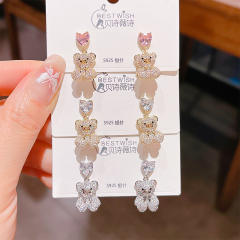 Delicate diamond heart bear gold plated copper earrings