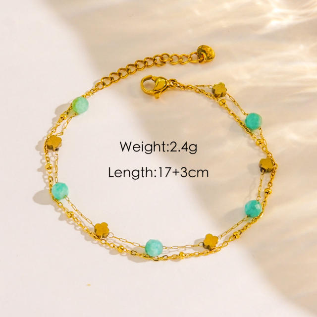 Boho natural stone bead gold color stainless steel bracelet collection