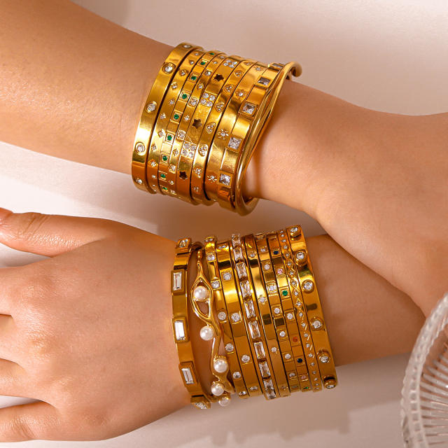 Hot sale gold silver color stainless steel diamond bangle bracelet collection