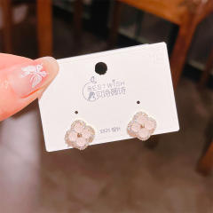 Delicate colorful crystal clover studs earrings