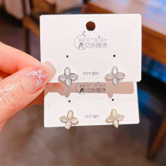 925 needle elegant opal stone clover studs earrings