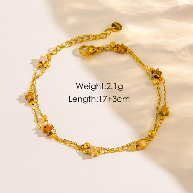 Boho natural stone bead gold color stainless steel bracelet collection