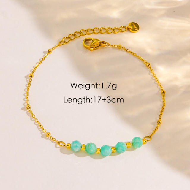Boho natural stone bead gold color stainless steel bracelet collection