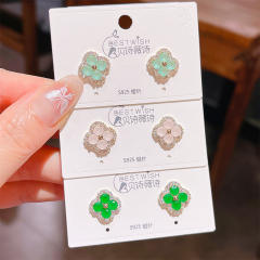 Delicate colorful crystal clover studs earrings