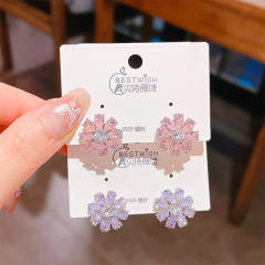 925 needle delicate cubic zircon diamond flower studs earrings