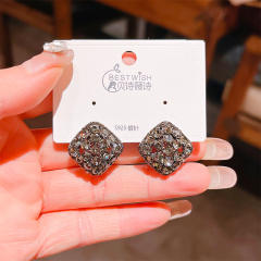 925 needle diamond black rose red color square studs earrings