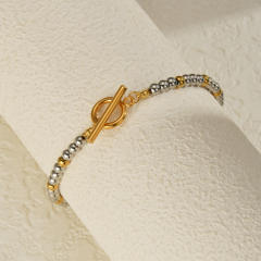 Concise mix color stainless steel bead bracelet