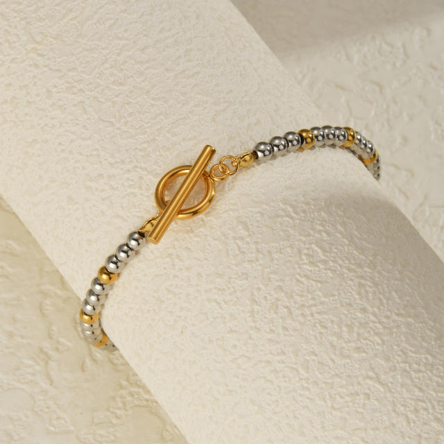 Concise mix color stainless steel bead bracelet