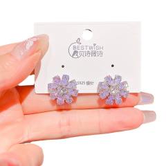 925 needle delicate cubic zircon diamond flower studs earrings