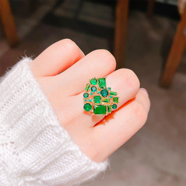 Luxury colorful crystal heart shape women finger rings