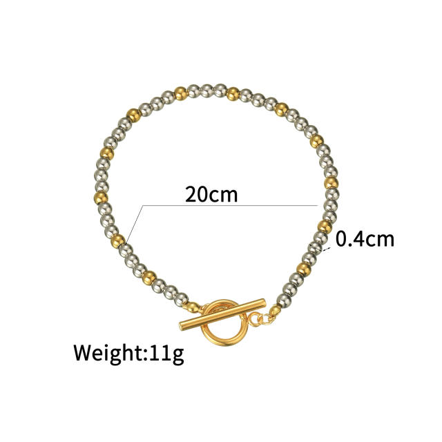 Concise mix color stainless steel bead bracelet