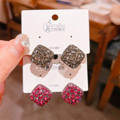 925 needle diamond black rose red color square studs earrings