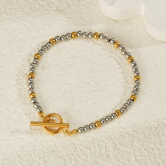 Concise mix color stainless steel bead bracelet