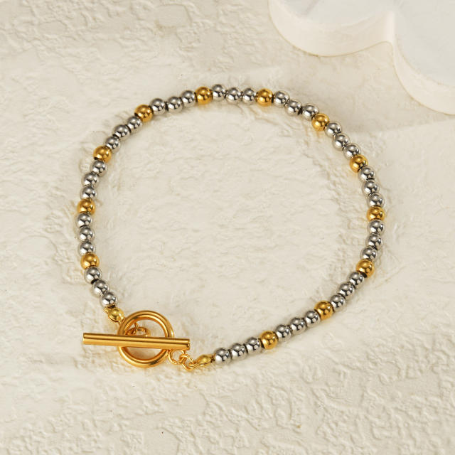 Concise mix color stainless steel bead bracelet