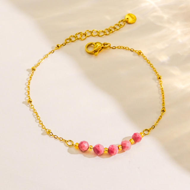 Boho natural stone bead gold color stainless steel bracelet collection