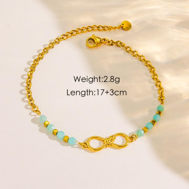 Boho natural stone bead gold color stainless steel bracelet collection