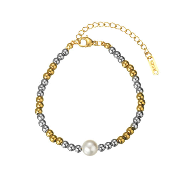 18KG mix color stainless steel bead pearl bracelet