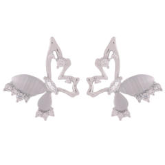 Silver color opal stone butterfly hollow out studs earrings