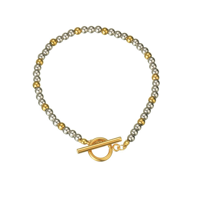Concise mix color stainless steel bead bracelet
