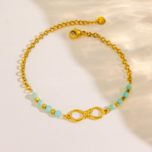 Boho natural stone bead gold color stainless steel bracelet collection