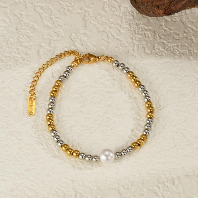 18KG mix color stainless steel bead pearl bracelet