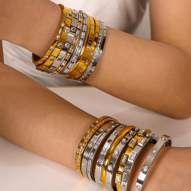 Hot sale gold silver color stainless steel diamond bangle bracelet collection