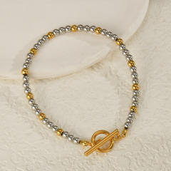 Concise mix color stainless steel bead bracelet