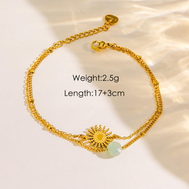 Boho natural stone bead gold color stainless steel bracelet collection