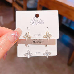 925 needle elegant opal stone clover studs earrings