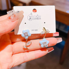 Summer sweet enamel rose flower Asymmetric earrings