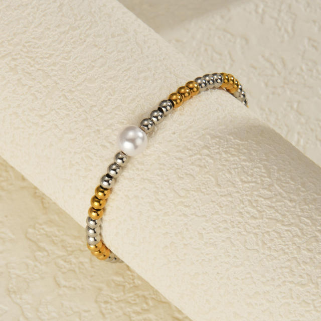 18KG mix color stainless steel bead pearl bracelet