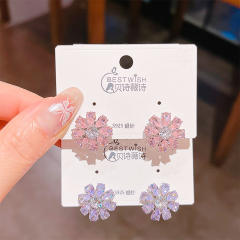 925 needle delicate cubic zircon diamond flower studs earrings