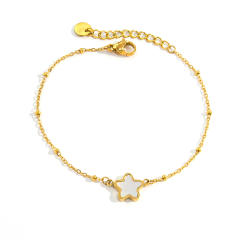 14KG concise white star stainless steel bracelet necklace set