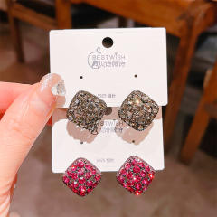 925 needle diamond black rose red color square studs earrings