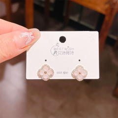 Delicate colorful crystal clover studs earrings