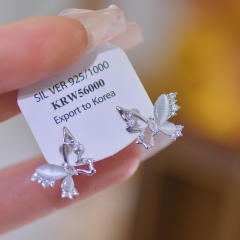 Silver color opal stone butterfly hollow out studs earrings