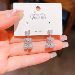 Delicate diamond heart bear gold plated copper earrings