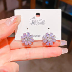 925 needle delicate cubic zircon diamond flower studs earrings