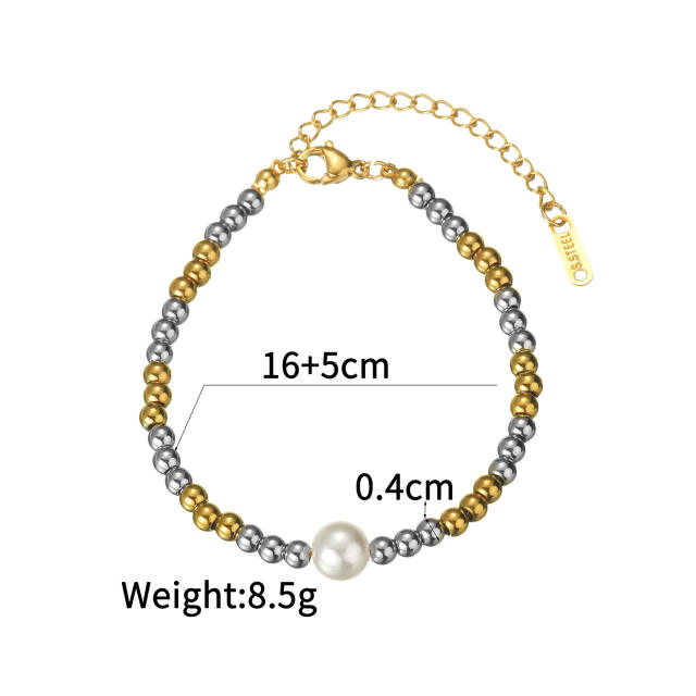 18KG mix color stainless steel bead pearl bracelet