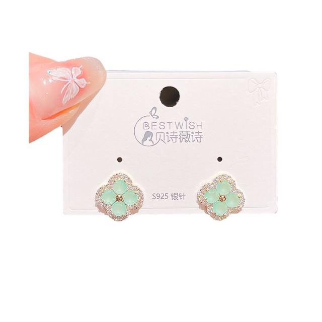 Delicate colorful crystal clover studs earrings