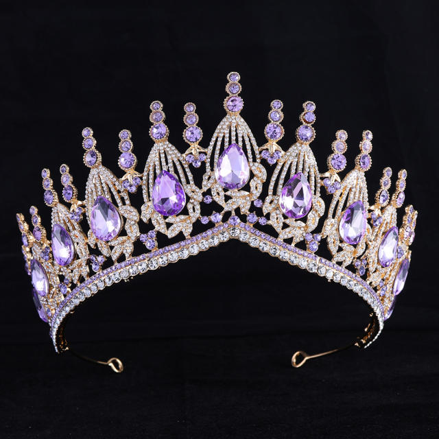 Baroque trend luxury colorful jelly color stone setting wedding hair crown