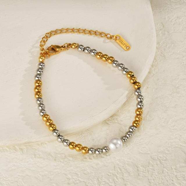 18KG mix color stainless steel bead pearl bracelet