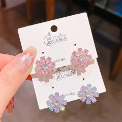 925 needle delicate cubic zircon diamond flower studs earrings
