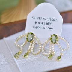 Elegant olivia green cubic zircon pearl bead copper earrings clip on earrings