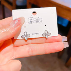 925 needle elegant opal stone clover studs earrings